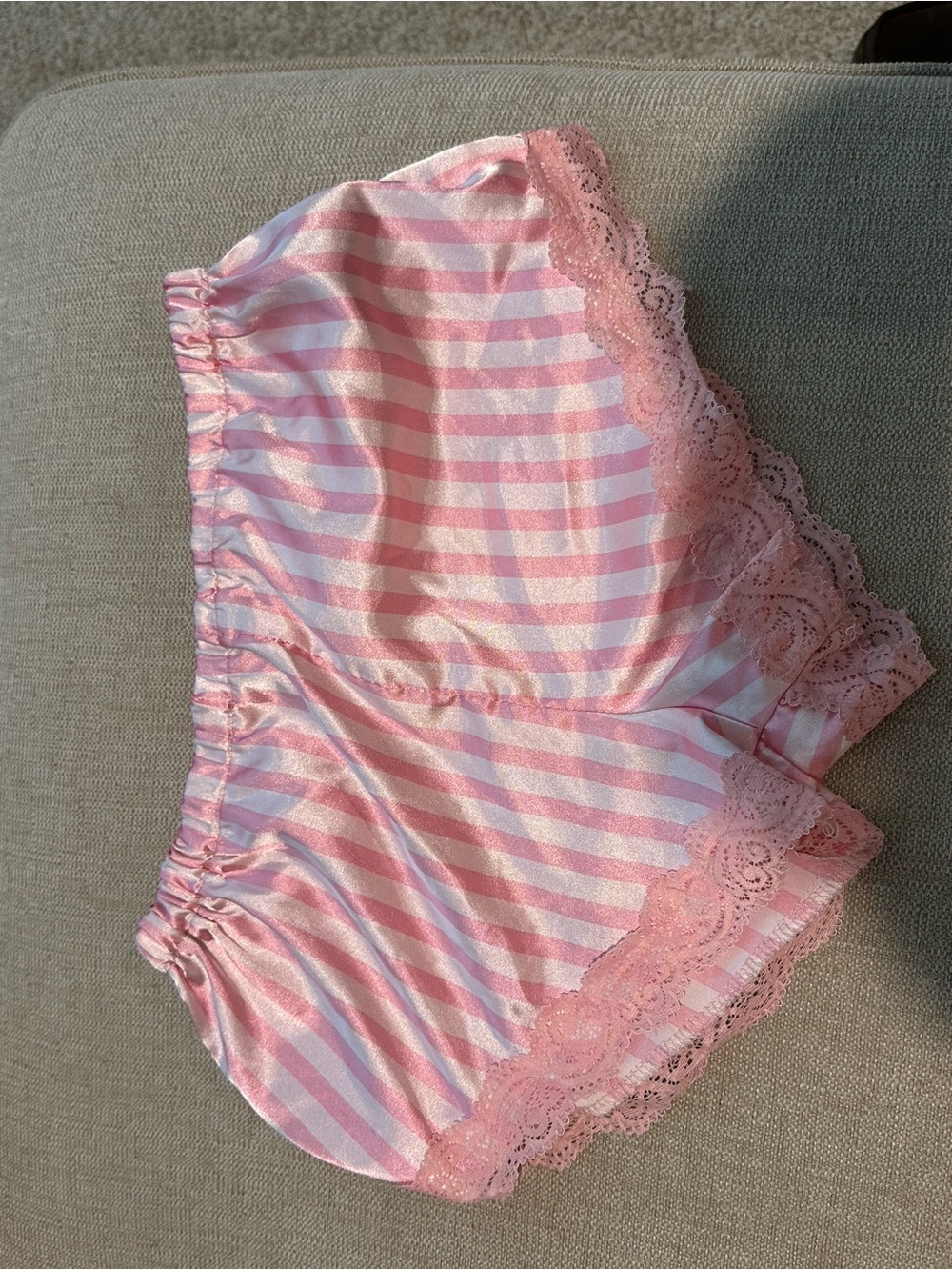 Pink Striped Lace-Trim Sleep Shorts - Women